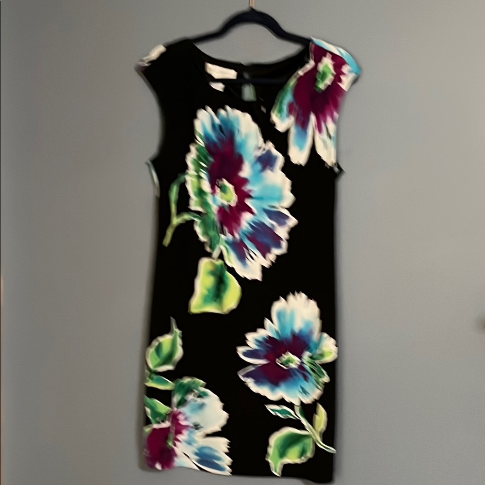 London Times Black Floral Sleeveless Sheath Mini Dress